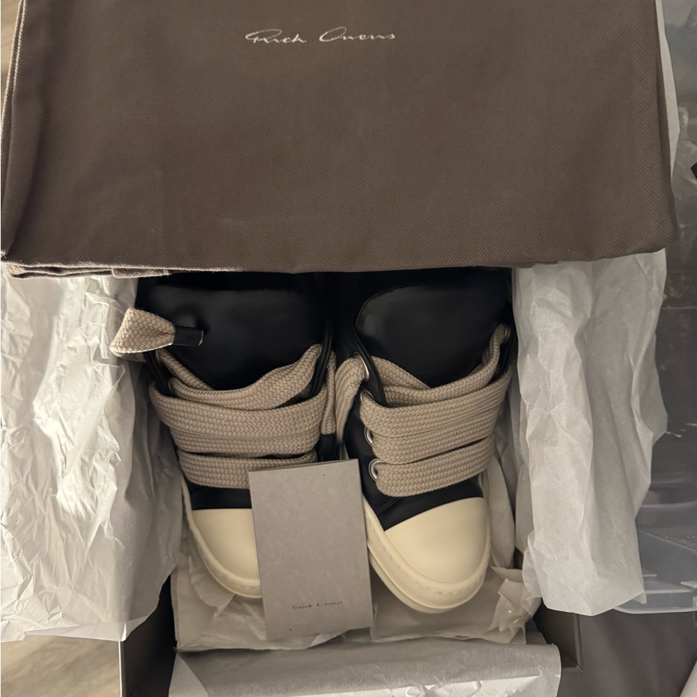 Rick Owens Black and Cream High-Top Sneakers